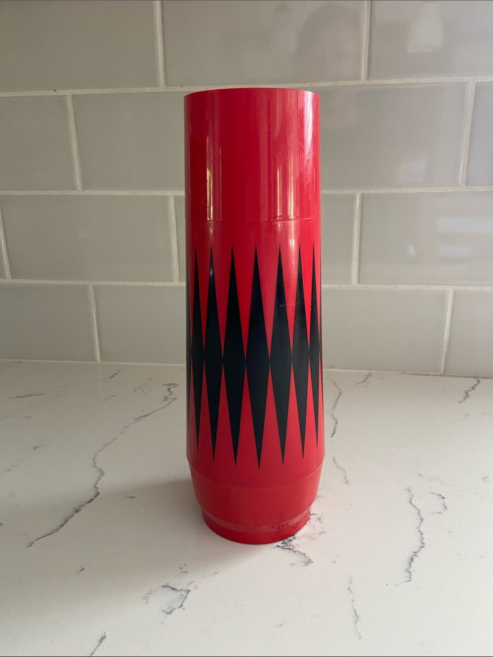 Vintage Thermo-Serv Red Black Diamond Atomic Thermos Pint Vacuum Bottle MCM